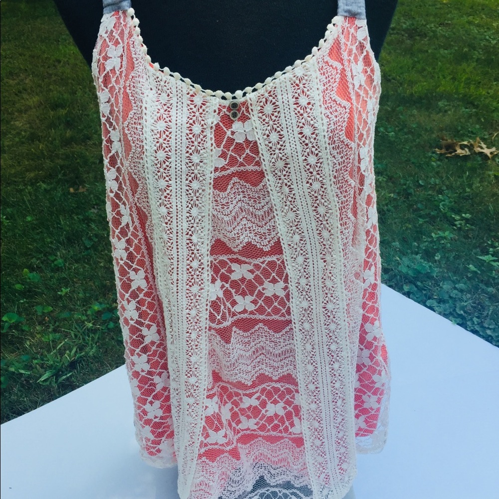 Women’s halter top rustic orange and cream lace